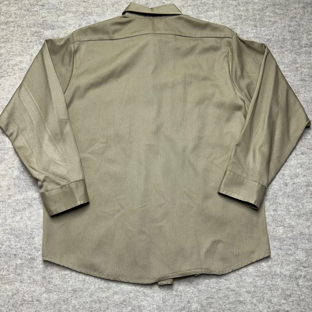 Big Yank Mens Long Sleeve Button Up Shirt Workwear Military Khaki Size 16 1/2 Lg